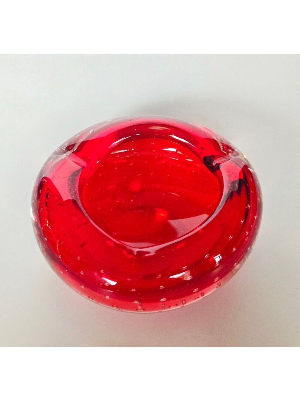 Vintage Ruby Red Murano Art Glass tray, Dish Controlled Bubble Bullicante Des